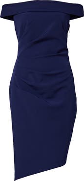 Milly Ally Off the Shoulder Asymmetric Hem Sheath Dress