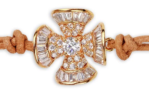 Saachi Crystal Clover Leather Wrap Choker Necklace In Brown