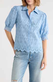Puff Sleeve Eyelet Shirt