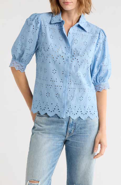 Puff Sleeve Eyelet Shirt