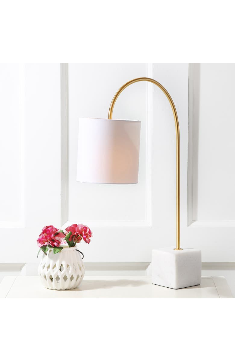 JONATHAN Y Fisher Marble/Brass LED Table Lamp, Main, color, White/Brass Gold