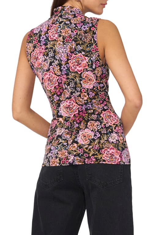 Vince Camuto Floral Crossover Wrap Front Tank In Rich Black