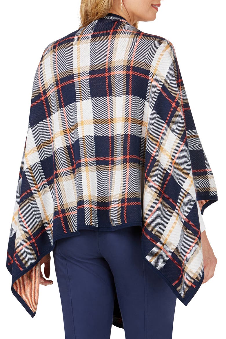 Walker Autumn Plaid Ruana, Alternate, color, NAVY