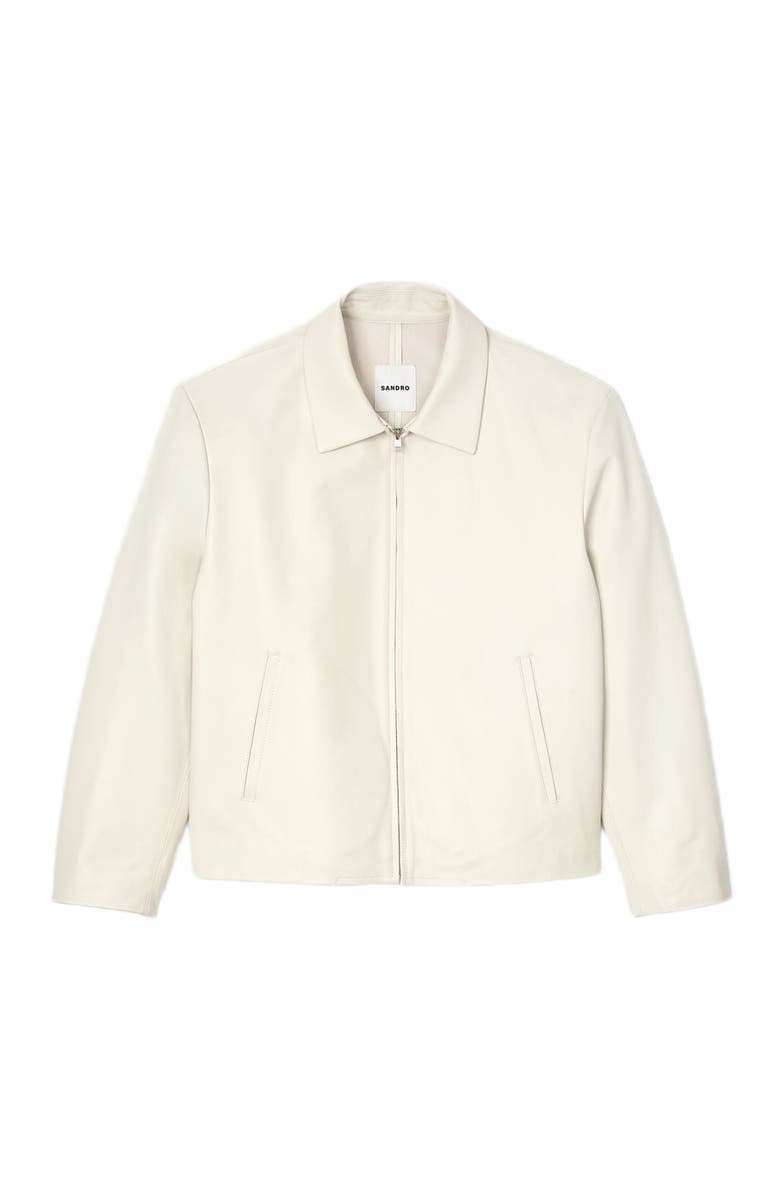 SANDRO Leather jacket, Alternate, color, Aluminum