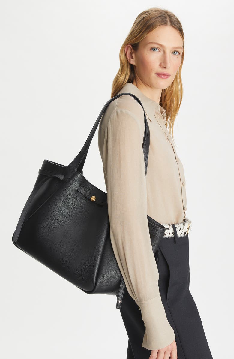Tory Burch Romy Leather Tote, Alternate, color, Black