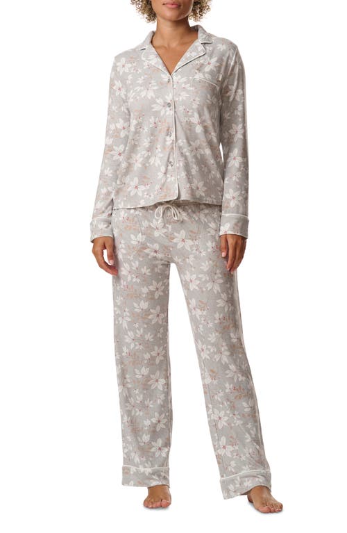 Splendid Plaid Long Sleeve Knit Pajamas In Berry Frost Floral