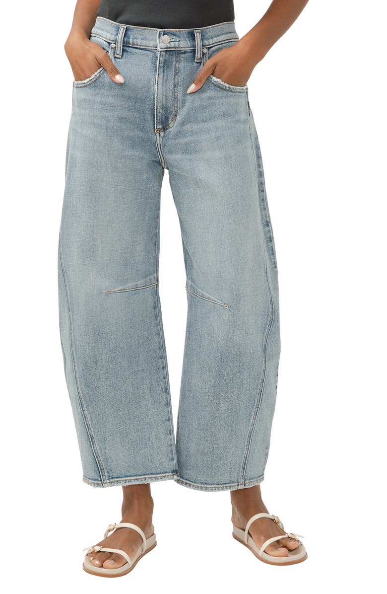 Silver Jeans Co. Horseshoe High Waist Crop Barrel Jeans, Main, color, Rhapsody