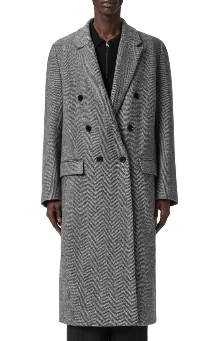 AllSaints Ezra Oversize Wool Herringbone Topcoat, Alternate, color, Black/ White