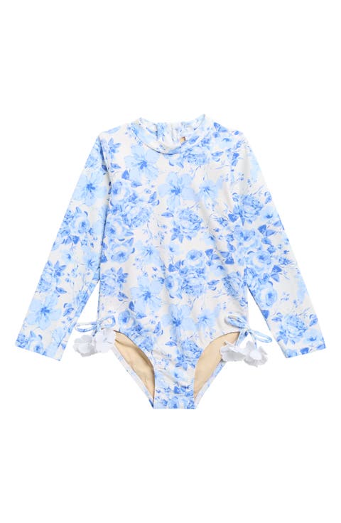 Kids' Hibiscus Rose Long Sleeve One-Piece UPF 50+ Rashguard Swimsuit (Toddler & Little Kid)