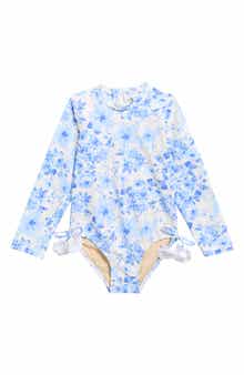 Shade Critters Kids' Hibiscus Rose Long Sleeve One-Piece UPF 50+ Rashguard Swimsuit