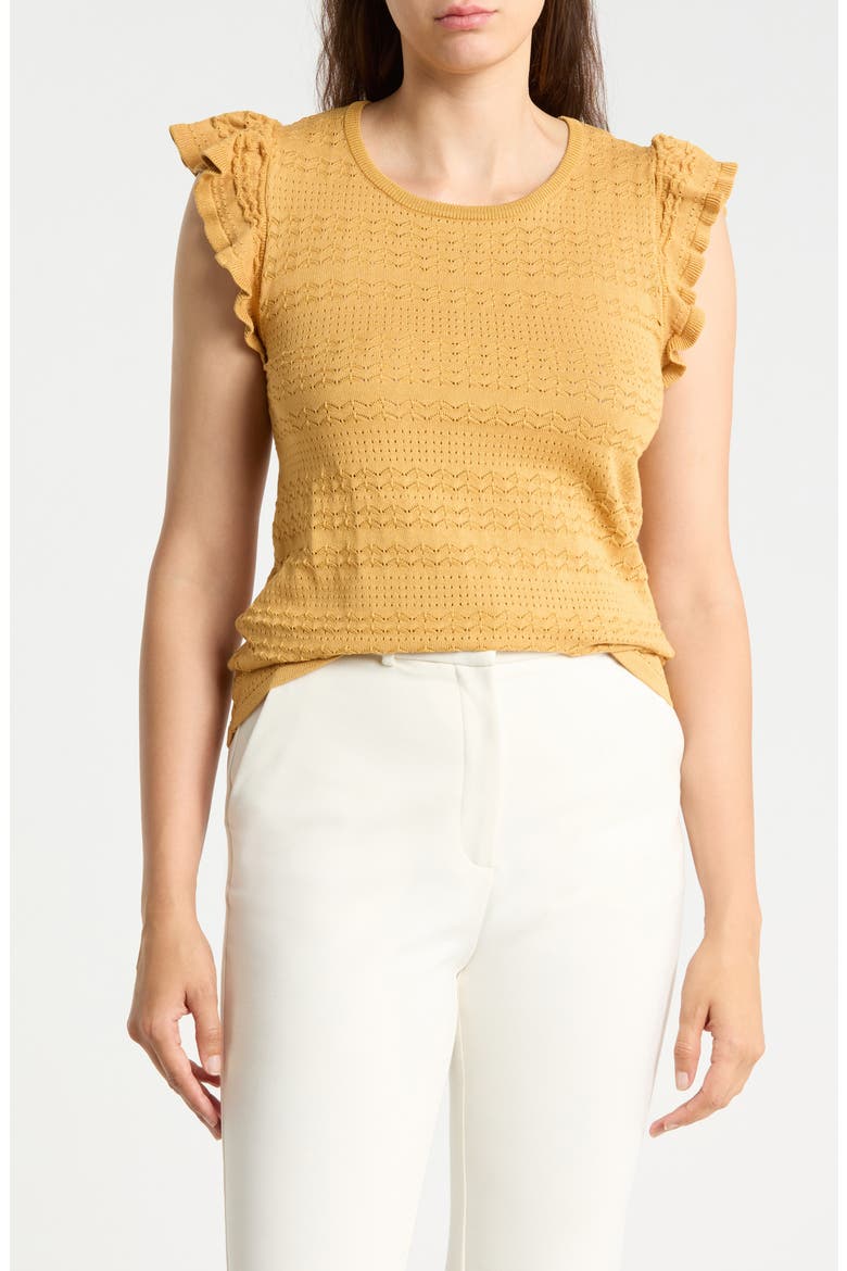 Ruffle Cap Sleeve Pointelle Sweater, Main, color, MONARCH GOLD