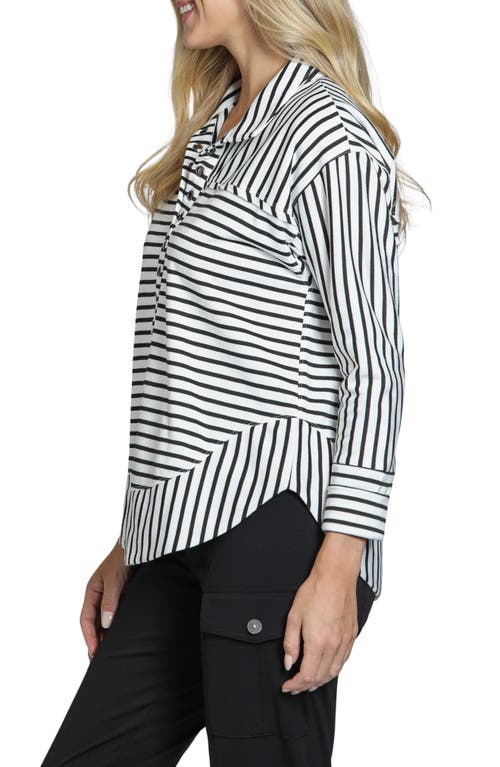 Apny Stripe Grommet Cotton Henley In Black/white Stripe