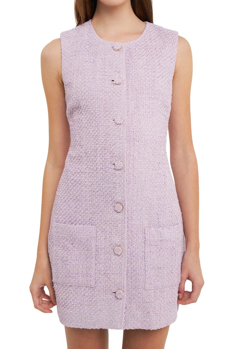 Sleeveless Tweed Minidress, Alternate, color, LILAC
