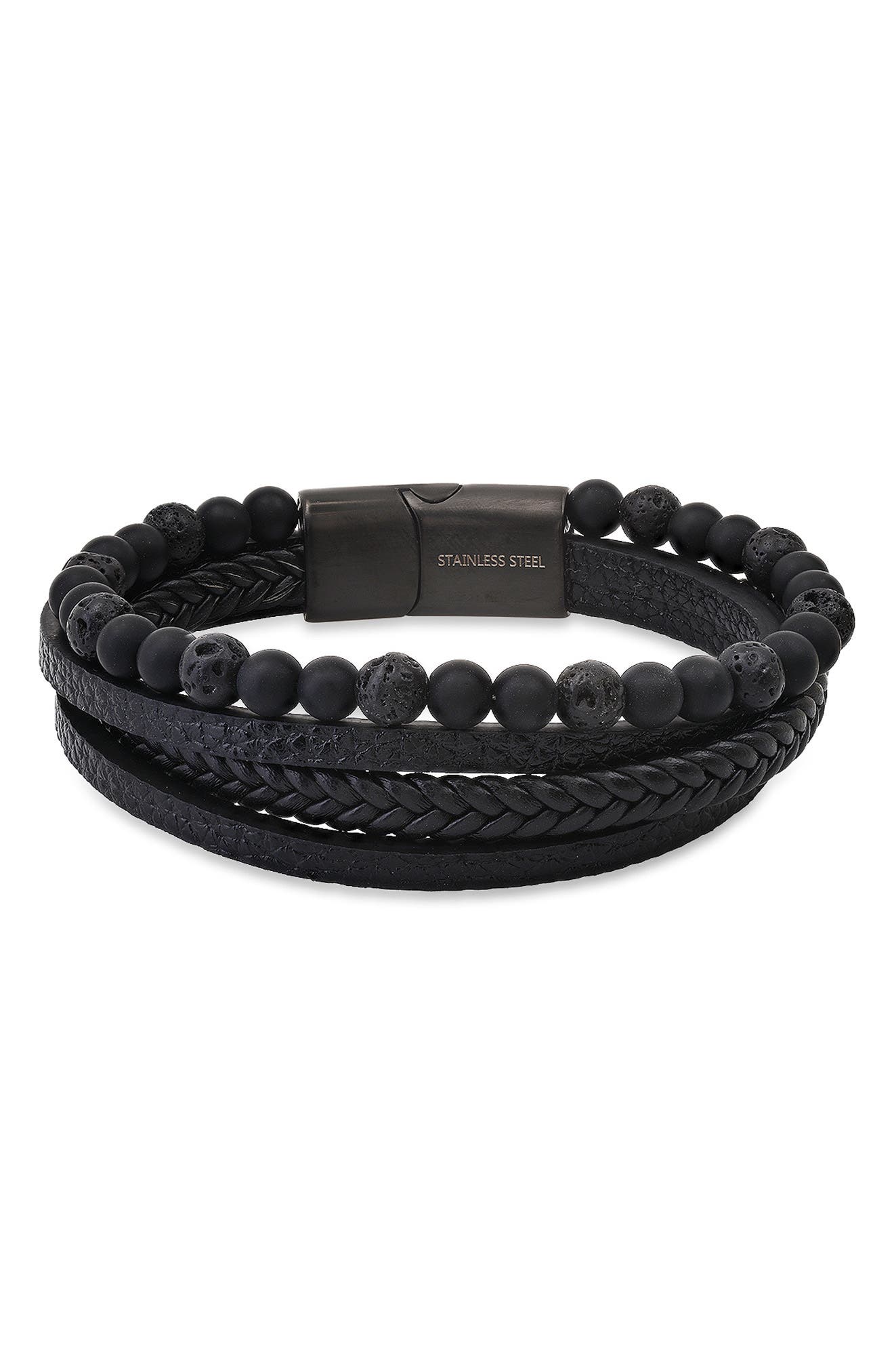 HMY JEWELRY Mens' Multi-Strand Bead & Braided Leather Bracelet