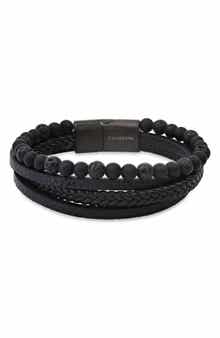 HMY JEWELRY Mens' Multi-Strand Bead & Braided Leather Bracelet