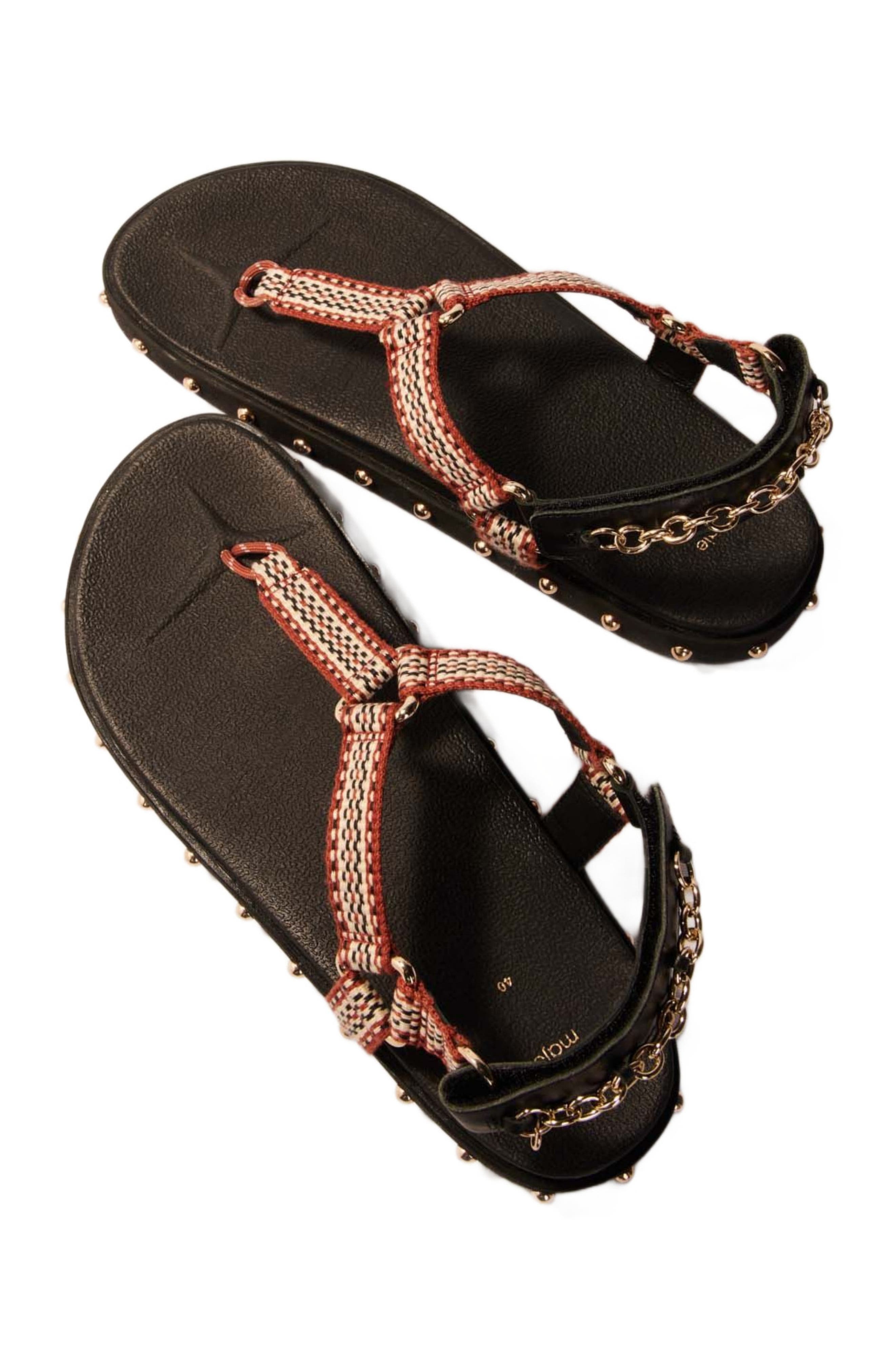 maje Flat rope and leather sandals, Alternate, color, 