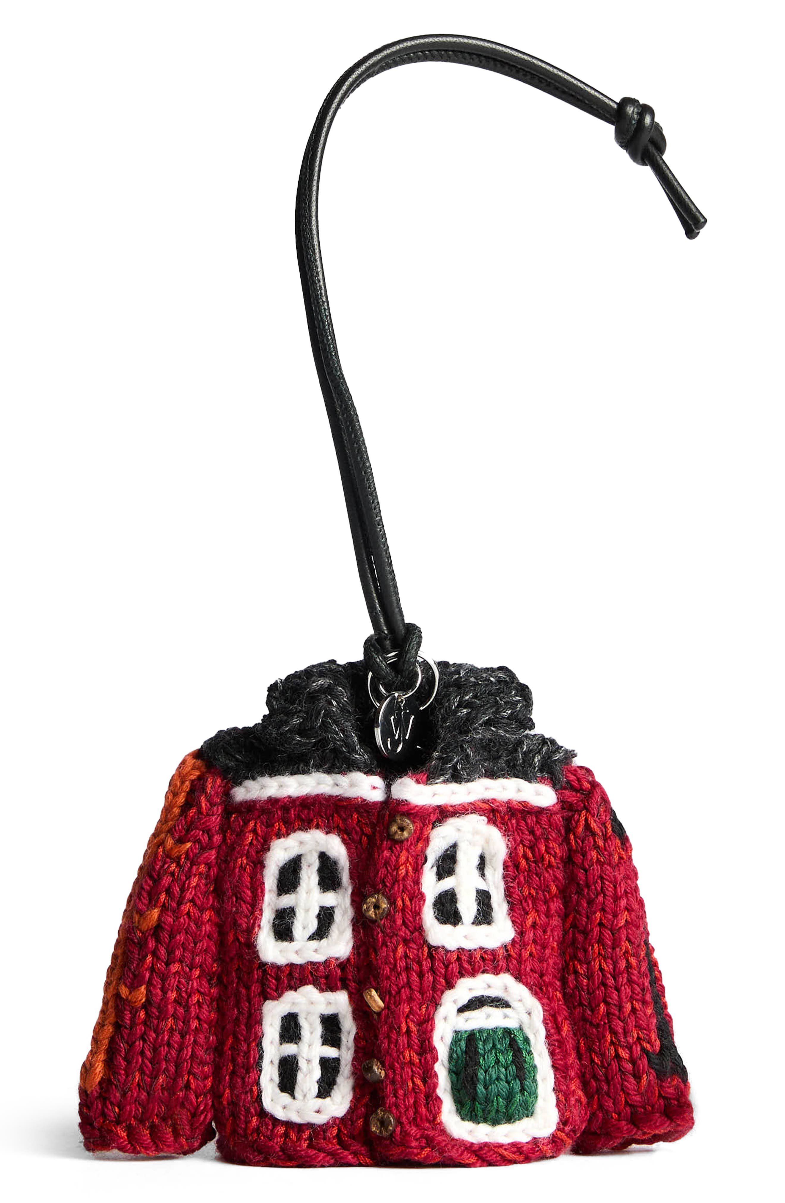 JW Anderson House Cardigan Wool & Cotton Bag Charm, Main, color, Dark Brown