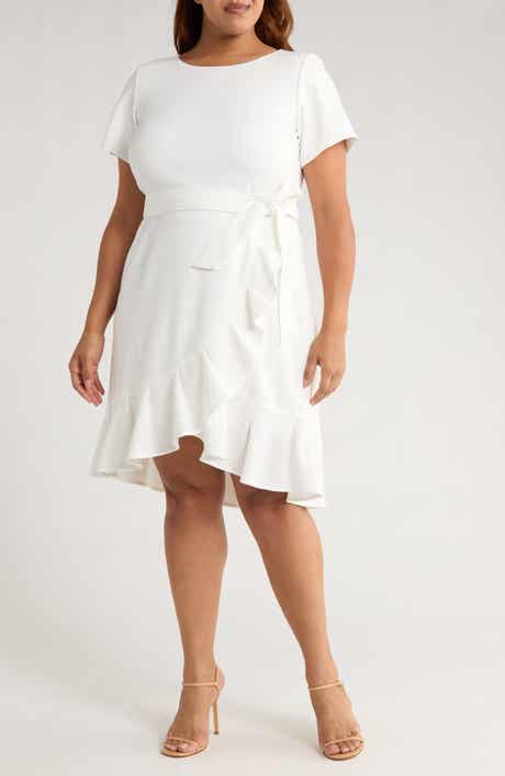 Calvin Klein Short Sleeve Ruffle Faux Wrap Dress