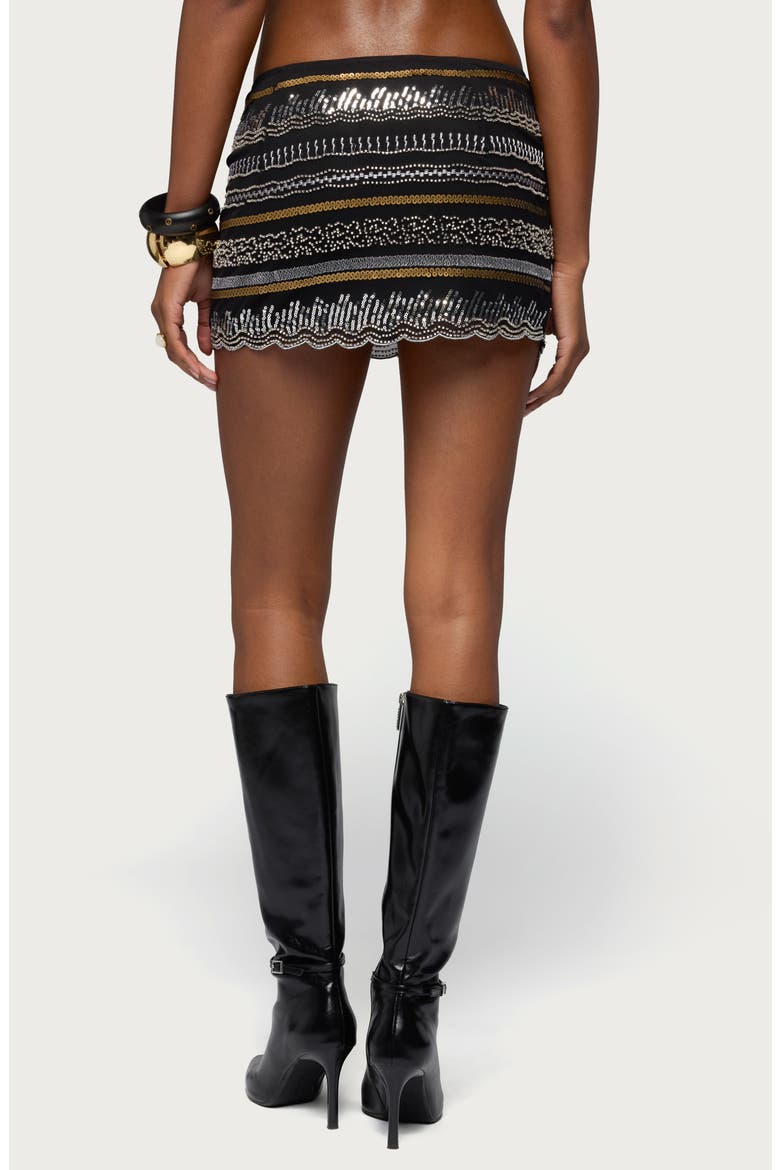 Neah Embellished Beaded Sequin Miniskirt, Alternate, color, BLACK