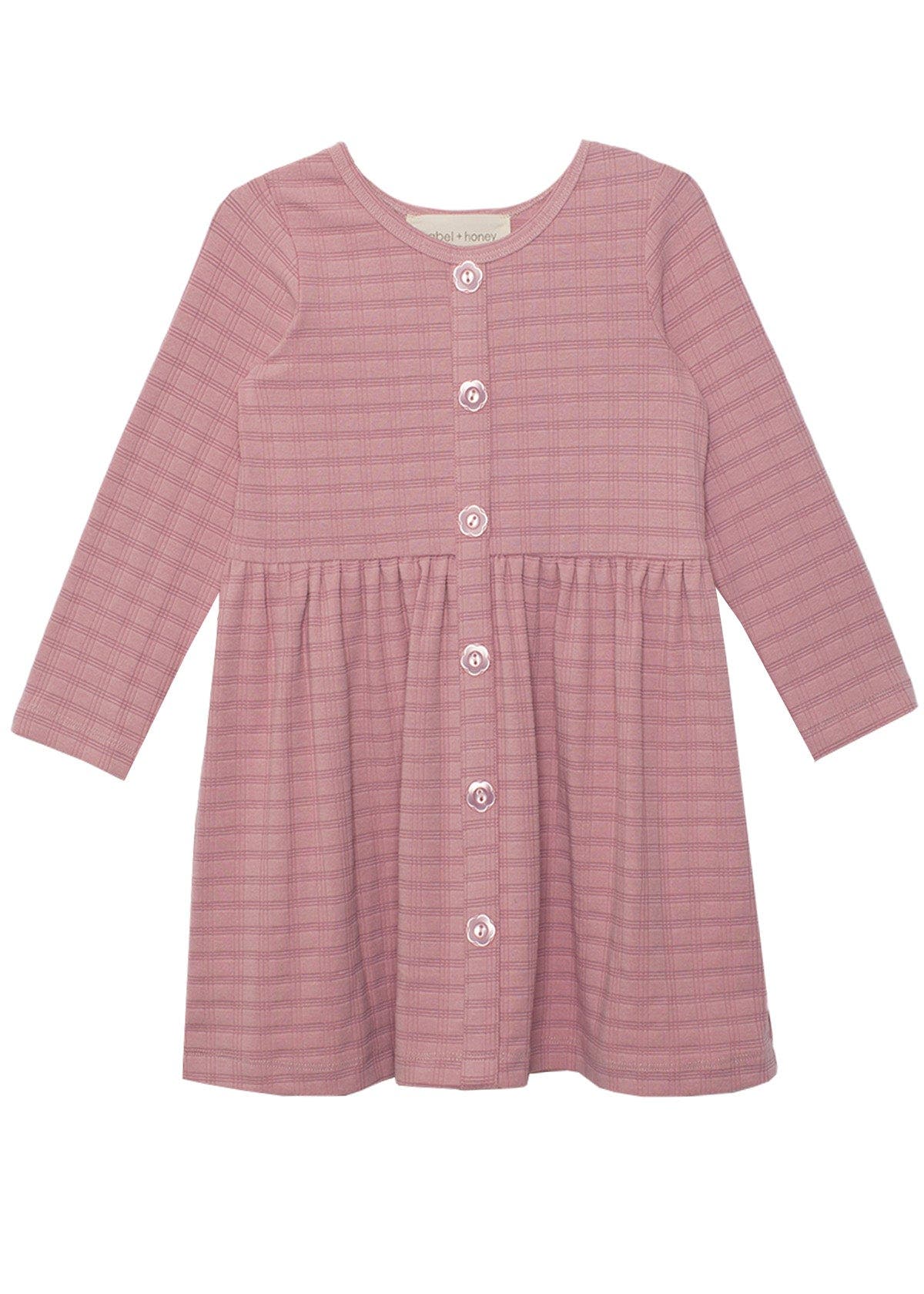 Mabel + Honey Kids'  Mabel And Honey Liliana Plaid Dress For Toddler Girls, Dusty Pink Long-sleeve Button-f
