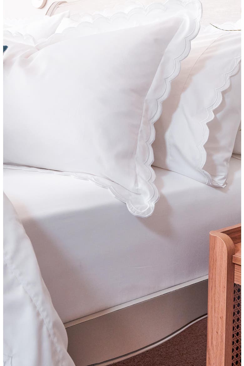 Scallop Edge Luxury Cotton Sateen Fitted Sheets, Alternate, color, White