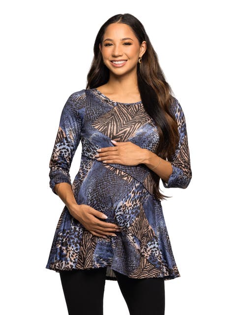 Maternity Essential Animal Print Three Quarter Sleeve Tunic Top