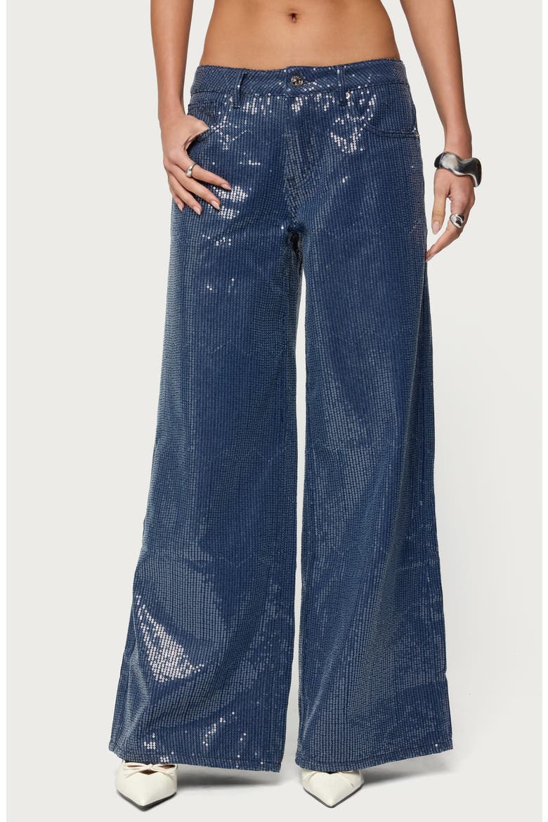 Mirella Sequin Wide Leg Jeans, Main, color, DARK-BLUE