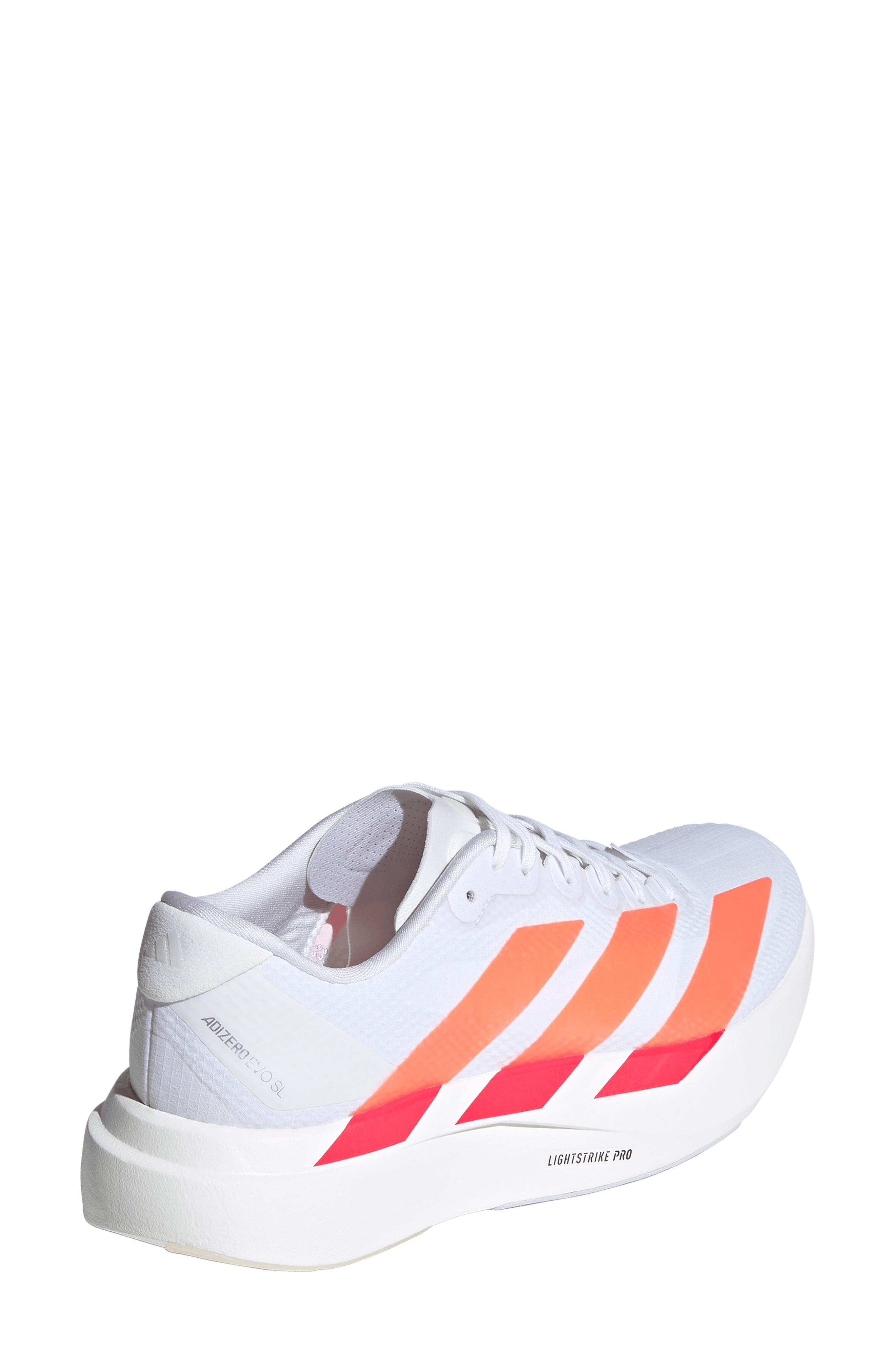 Adizero Evo SL Running Shoe, Alternate, color, WHITE/ ORANGE/ LUCID RED