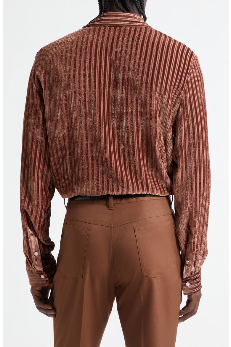 Stripe Wool & Silk Velvet Button-Up Shirt, Alternate, color, TERRACOTTA ARCHIVED