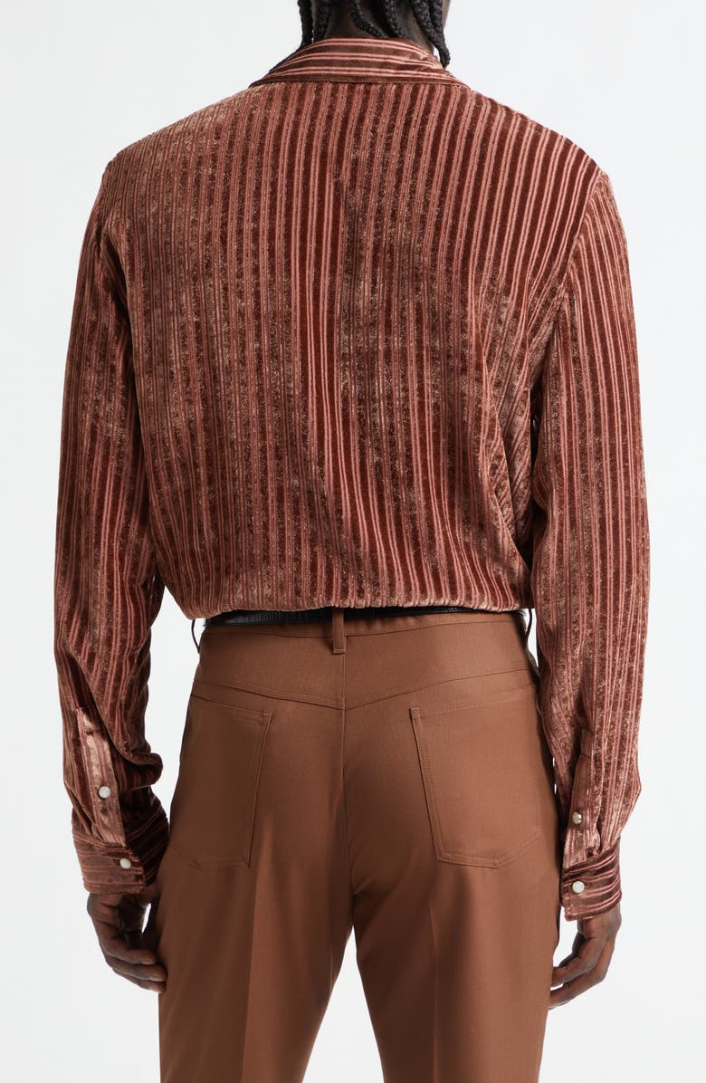 AMIRI Stripe Wool & Silk Velvet Button-Up Shirt, Alternate, color, Terracotta Archived