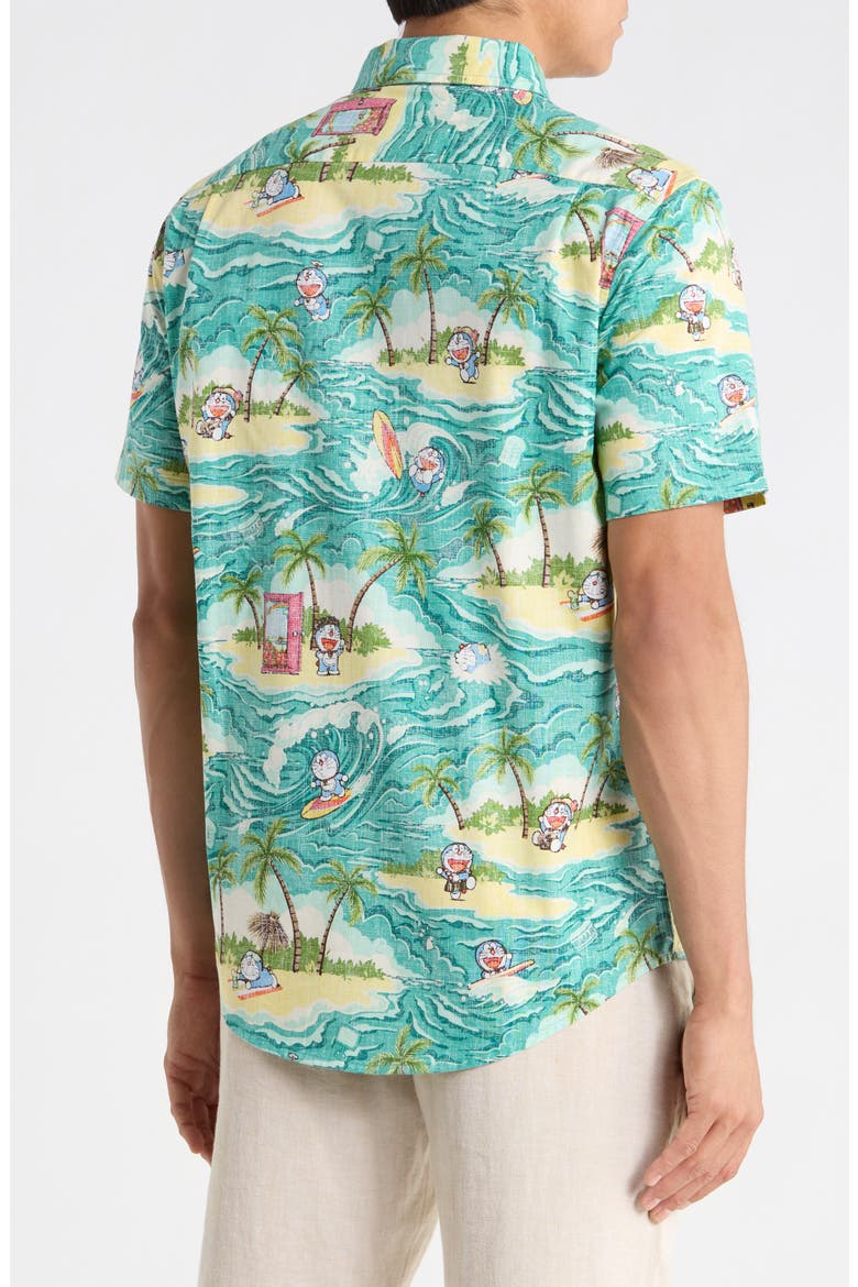 Aloha Doraemon Button-Down Shirt, Alternate, color, TEAL