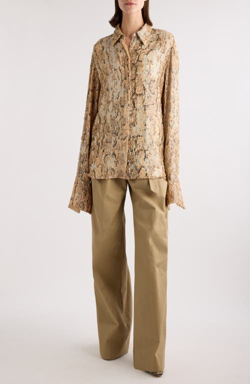 Dries Van Noten Belted Baggy Cotton Twillpants In Beige