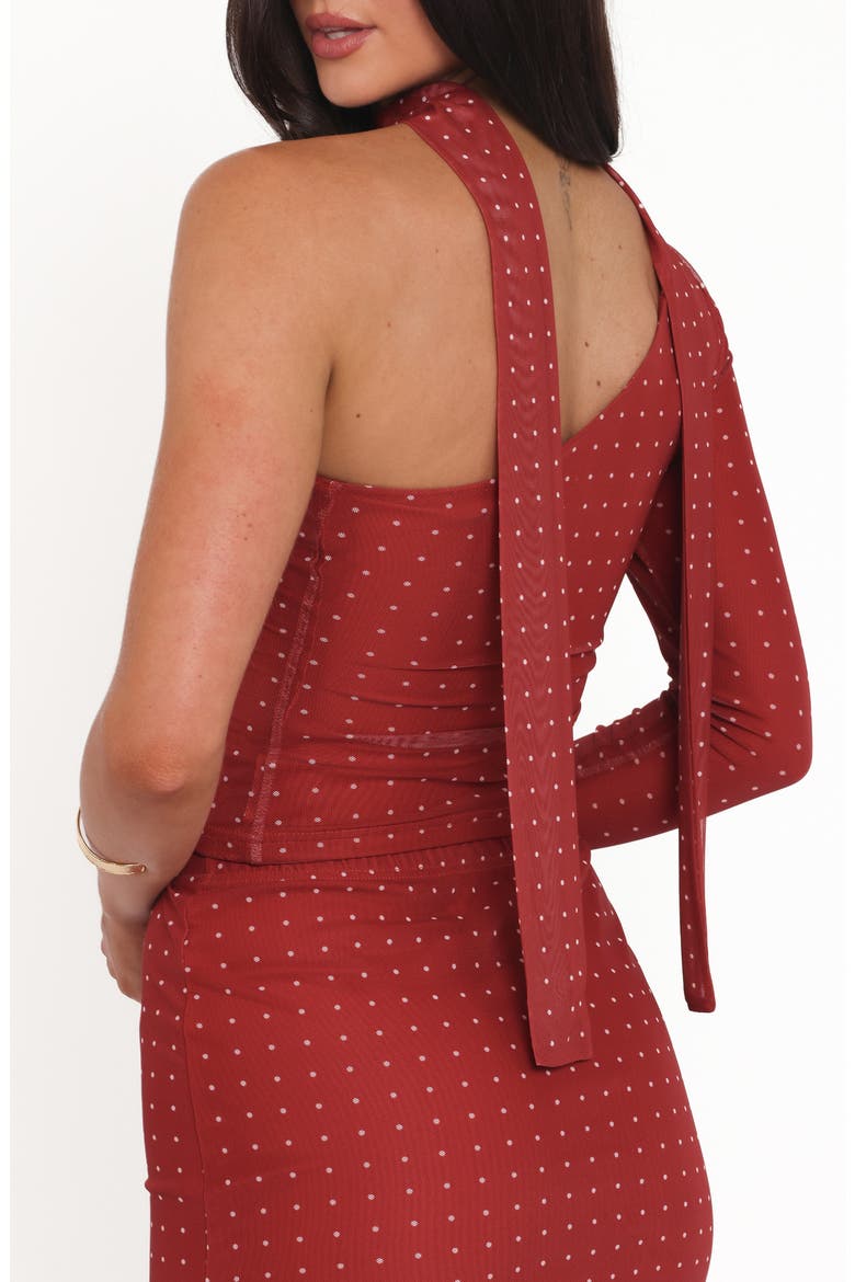 Hollie Polka Dot Scarf, One-Shoulder Mesh Top & Maxi Skirt Set, Alternate, color, RED POLKA DOT