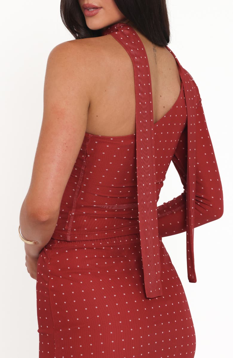 Petal & Pup Hollie Polka Dot Scarf, One-Shoulder Mesh Top & Maxi Skirt Set, Alternate, color, Red Polka Dot