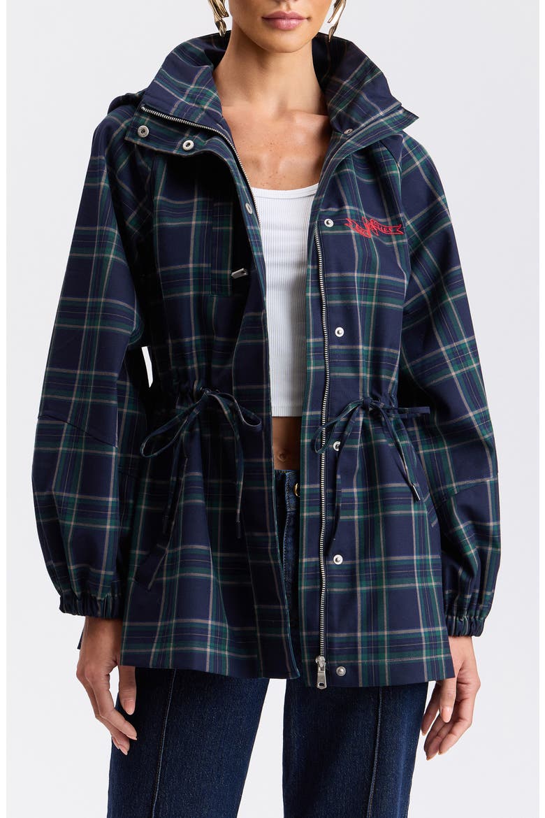 Plaid Hooded Anorak, Main, color, NAVY-GREEN PLAID