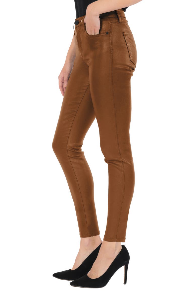Donna Coated High Waist Ankle Skinny Jeans, Alternate, color, COGNAC