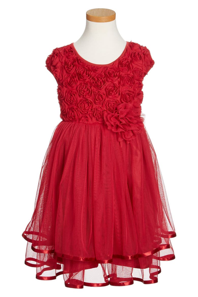 Ribbon Rosette Tulle Dress, Main, color, BURGUNDY