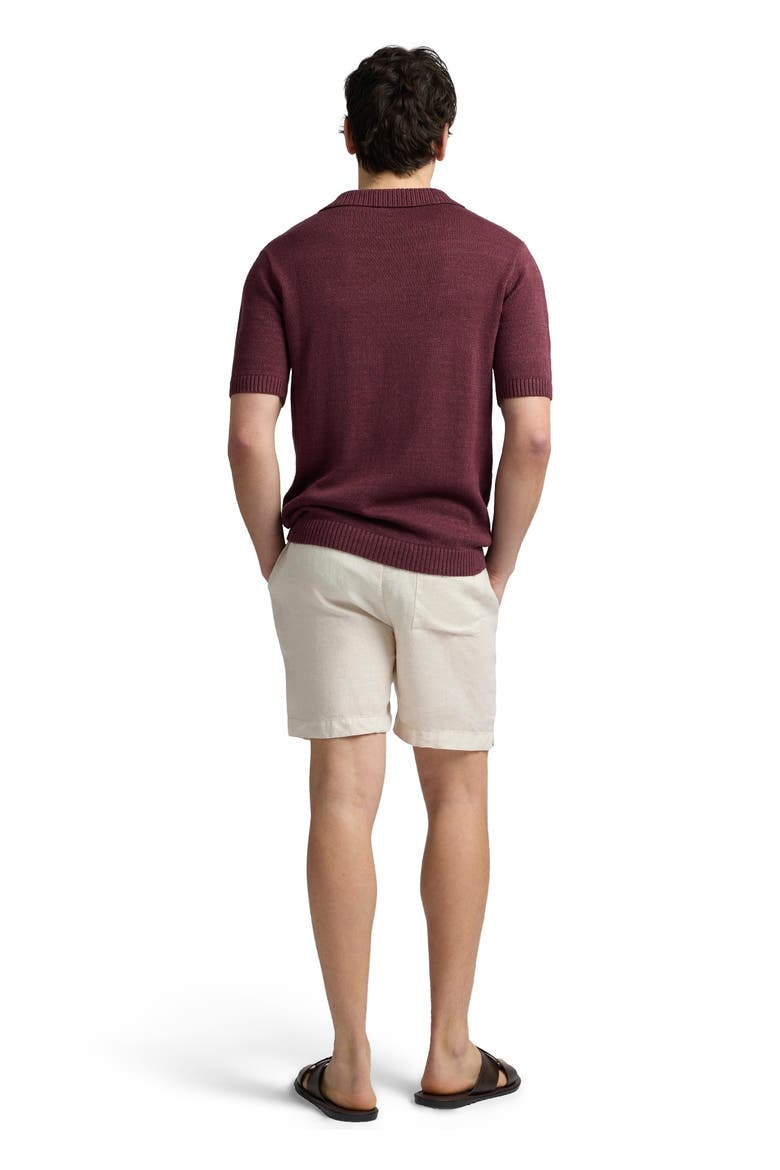 Silk and Linen Short Sleeve Johnny Polo, Alternate, color, Port Wine
