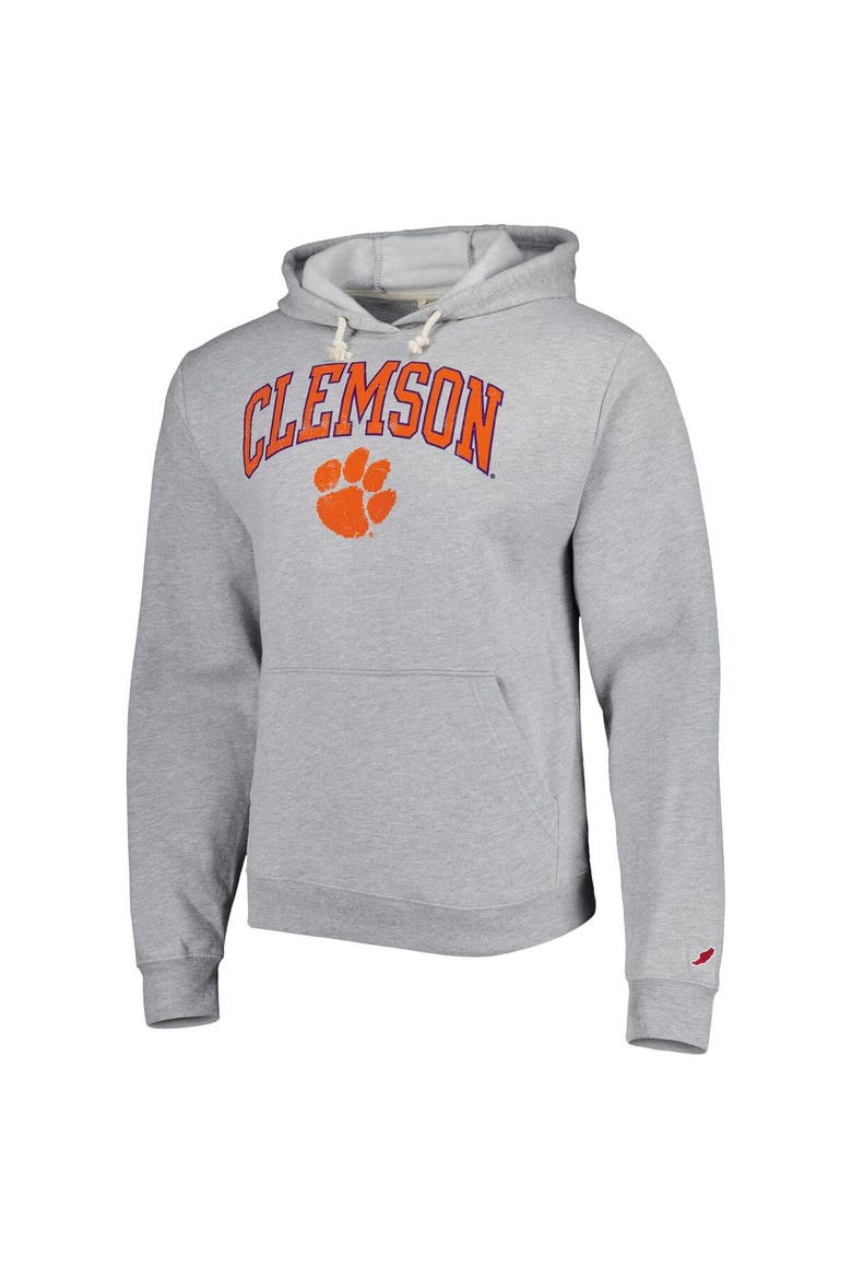 Men's League Collegiate Wear Heather Gray Clemson Tigers Arch Essential Fleece Pullover Hoodie, Alternate, color, Gray