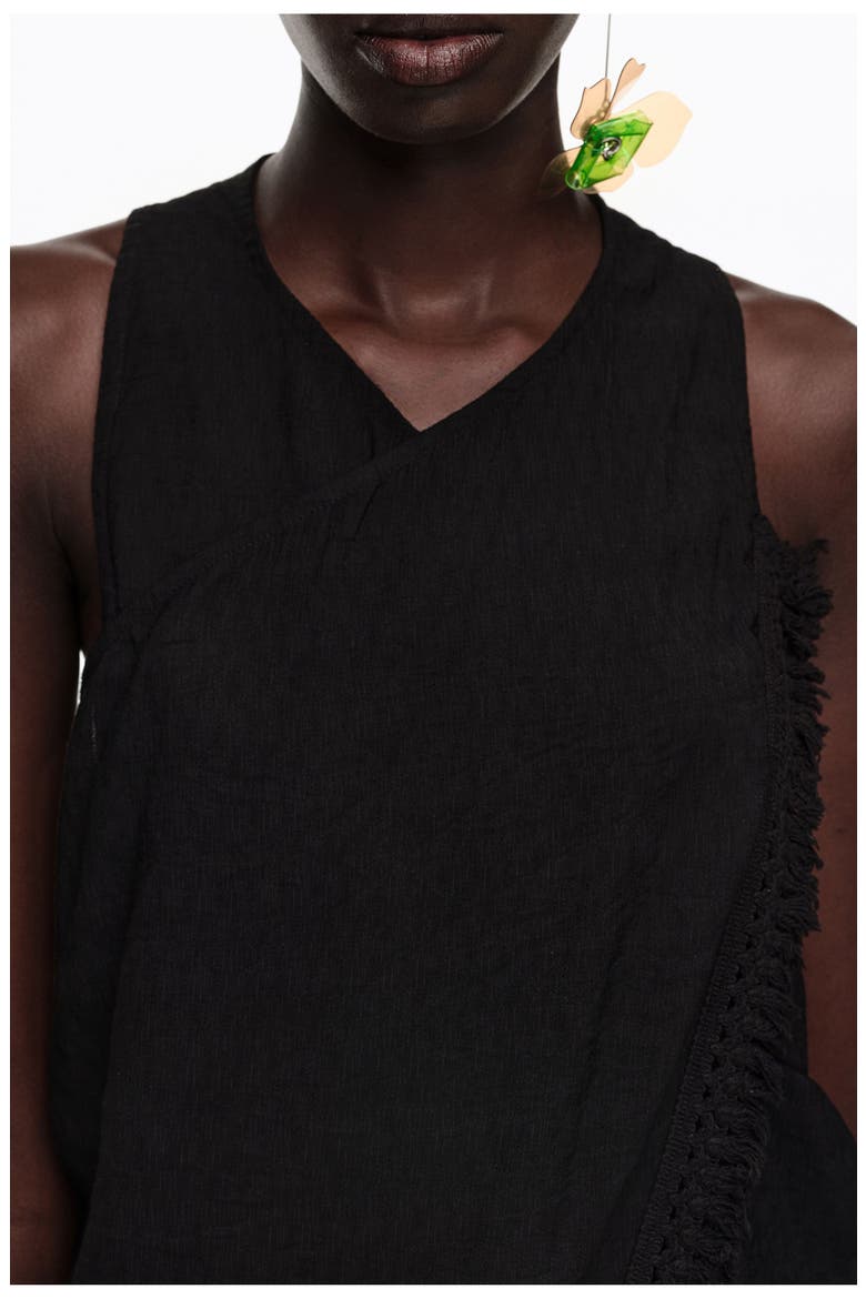 Fringed Wrap Top, Alternate, color, BLACK