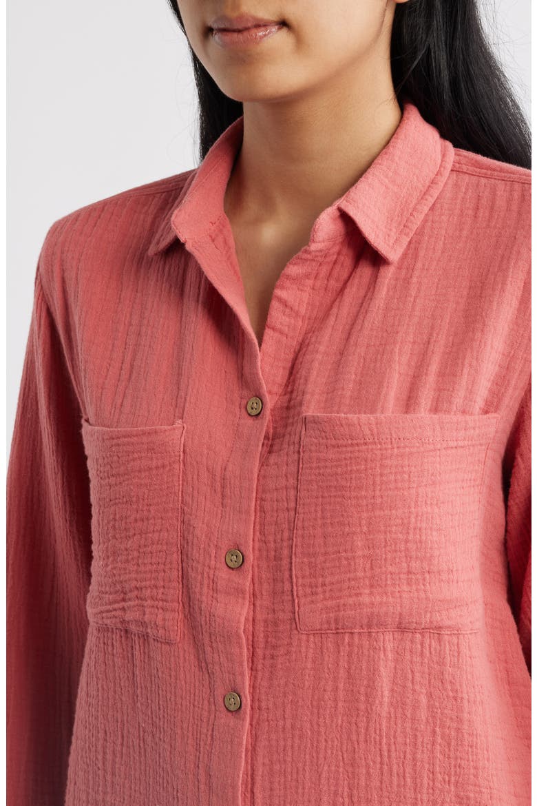 Micaela Cotton Button-Up Shirt, Alternate, color, CAYENNE