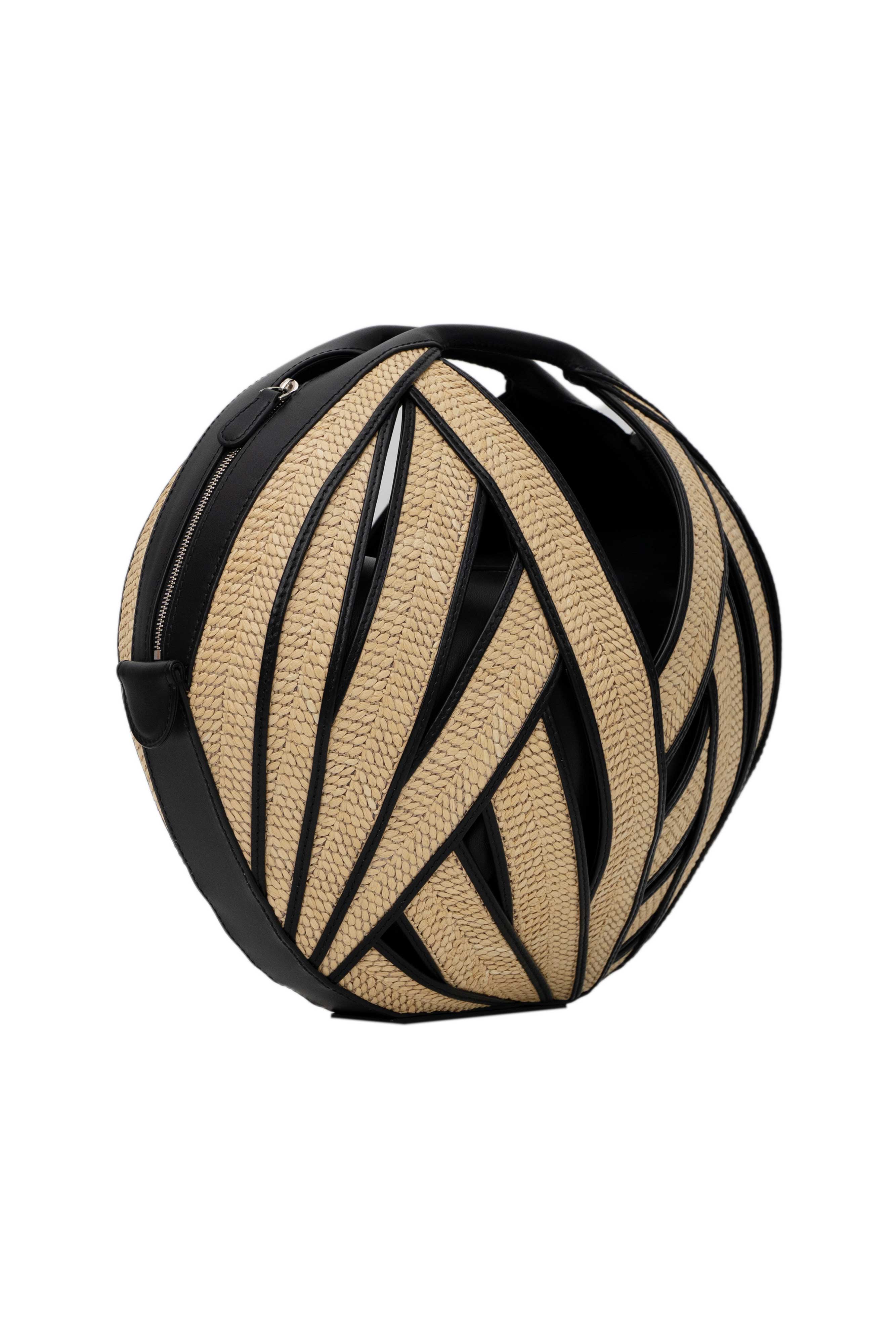 PERRIN PARIS Le Panier Handbag Raphia, Alternate, color, Raphia Beige / Black