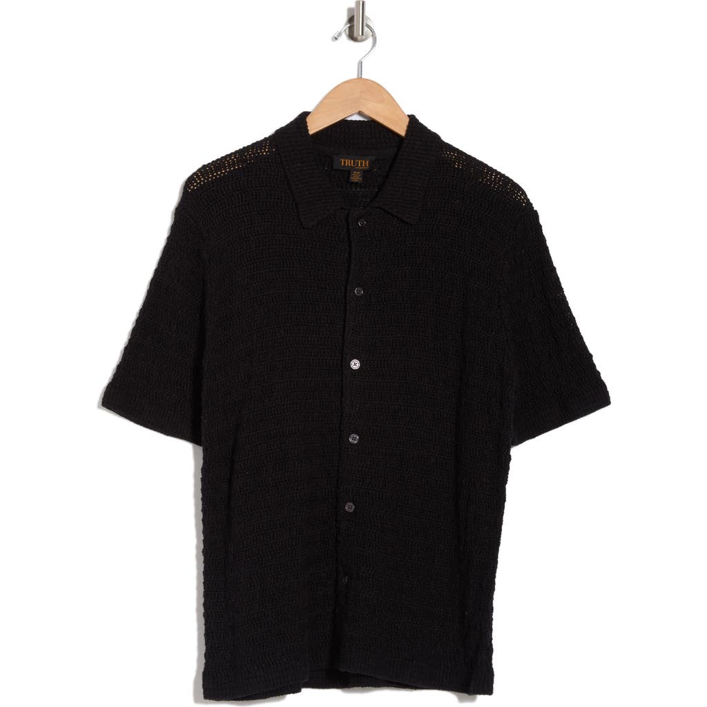 TRUTH TRUTH SHORT SLEEVE OPEN KNIT BUTTON-UP SHIRT