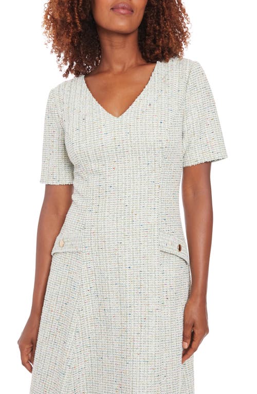 London Times Bouclé Fit & Flare Dress In Green Multi