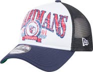 New Era Men's New Era White/Navy Cleveland Guardians Distressed 9FORTY A-Frame Adjustable Trucker Hat