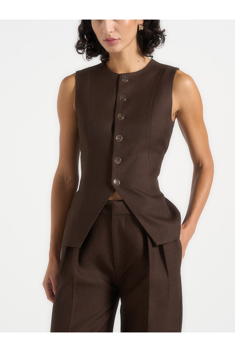 Maisie Tailored Crew Neck Cinch Waistcoat, Main, color, Brown