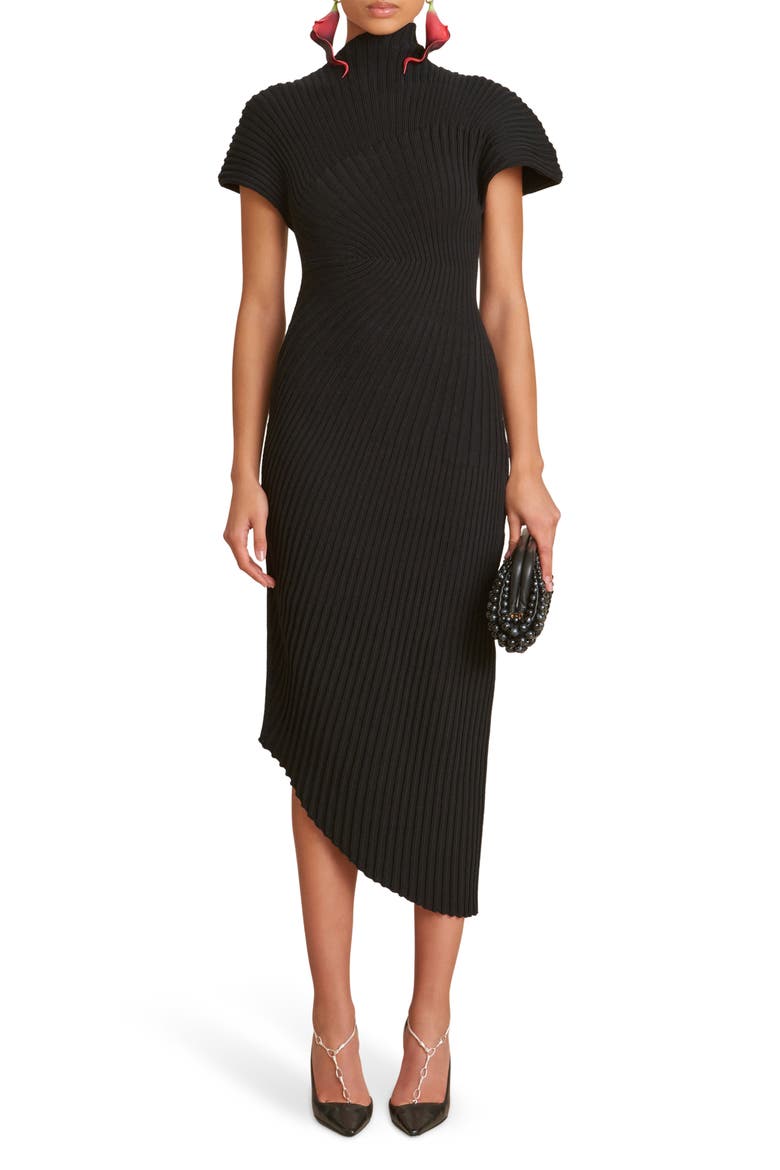 Chrysta Turtleneck Rib Midi Sweater Dress, Main, color, BLACK