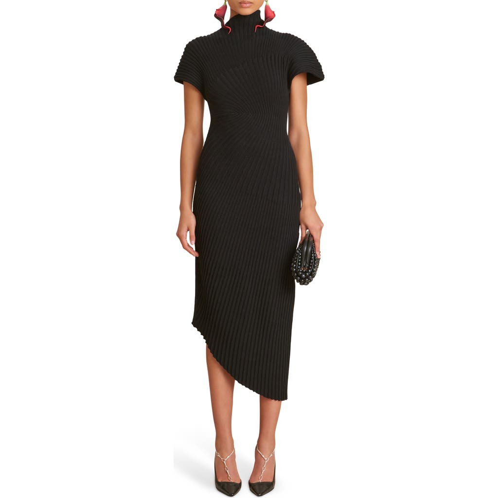 Cult Gaia Chrysta Turtleneck Rib Midi Sweater Dress In Black