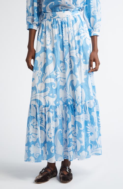 Etro Maxi Cotton Skirt With Contrasting Floral Paisley Print In Stampa Bianco