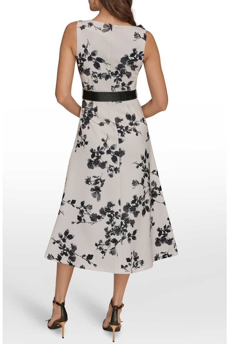 Belted Floral Print Midi Dress, Alternate, color, CREAM/ BLACK MULTI